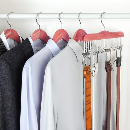 TOPIA HANGER American Red Cedar Wood Belt Hanger, Belt Organizer Rack with 12 Metal Hooks,Closet Organizer for Tank Tops, Ties, Scarves, Neckties (1-Pack) CT13B