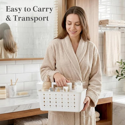 Lifewit Shower Caddy Portable, Cleaning Supplies Caddy Organizer with Handle and Adjustable Dividers, Plastic Shower Basket for Dorm Room Essentials, College, Bathroom, White, 2 Packs