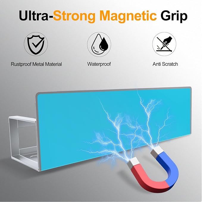 Magnetic Spice Rack for Refrigerator, 4 Pack Metal Magnetic Shelf Organizer for Fridge Side, Strong Spice Storage Rack for Kitchen, Gray