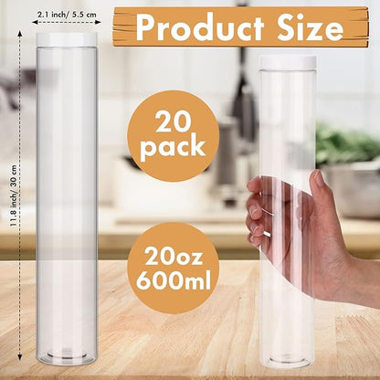 20 Pcs Plastic Jars with Lids 20 oz Plastic Food Storage Jar Spaghetti Containers Cylinder Containers with Screw on Lids for Dry Goods, Spice, Noodles, Spices and More(White)