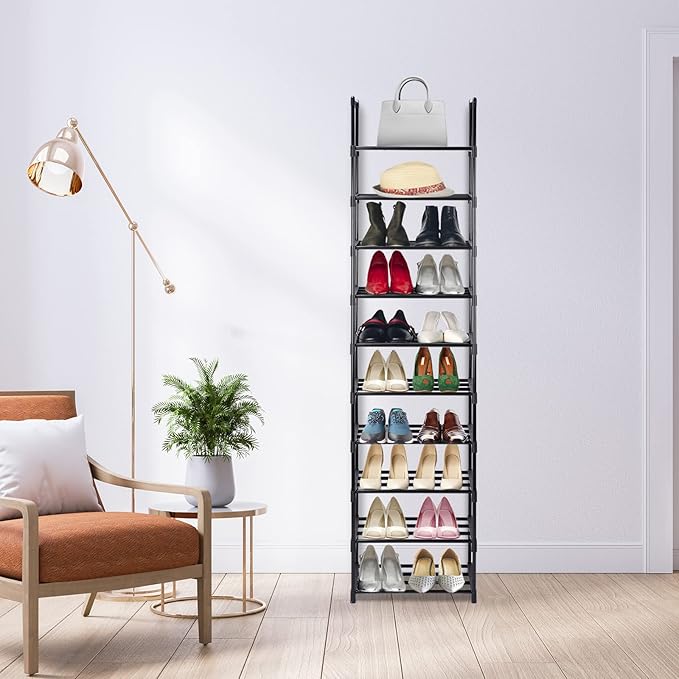 Phyllia 10-Tier Vertical Shoe Rack Organizer,Multipurpose Shoe Shelf Storage, Metal Storage Shelf, Black