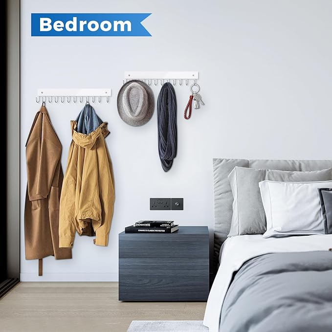 Belt Hanger Wall Mounted, Wooden Coat Rack Belt Organizer 2 Pack Max 24 Storage Capacity, 180° Rotating Space Saving Hangers for Ties, Tank Tops, Scarves, Bras, Keys, Bags White