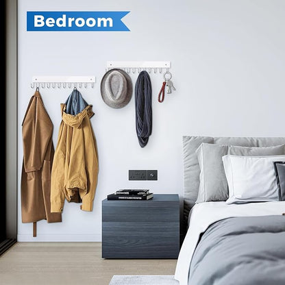 Belt Hanger Wall Mounted, Wooden Coat Rack Belt Organizer 2 Pack Max 24 Storage Capacity, 180° Rotating Space Saving Hangers for Ties, Tank Tops, Scarves, Bras, Keys, Bags White