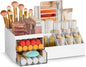 Subsky Makeup Organizer with Drawers, Easy Storage for Beauty Products Brushes, Multifunction Plastic Desk Organizer, Cosmetics Organizer for Countertop Dresser Vanity and Bathroom (White)