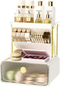 FOLLOWIN Bathroom Counter Organizer with Drawer, Dresser Top Organizer with Make Up Brush Holder, Makeup Shelf, Vanity Organizers, Cosmetic Perfume Organizer, Clear