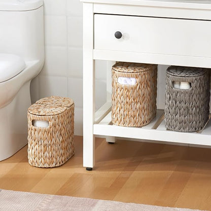 Toilet Paper Storage with Double Lid, Toilet Paper Basket for Storage, Waterproof & Freestanding Tissue Holder for Bathroom, 4 Rolls, Beige