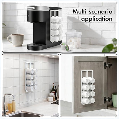 2Pcs White Coffee Pod Holder for Keurig K-Cup, Side Mount Storage Organizer, Wall Mount Design, Space Saving K cup holder, Perfect for Counters Small Space(2 Packs/for 16 K Cups)
