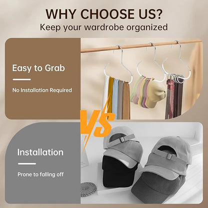 8-Pack Hat Hanger,Hat Storage for Baseball Caps,The Anti-Slip Design Keeps Hats, Ties, Belts and Bags Neatly Organized for Easy Access. Hat Organizer for Closet(Thick White Version)