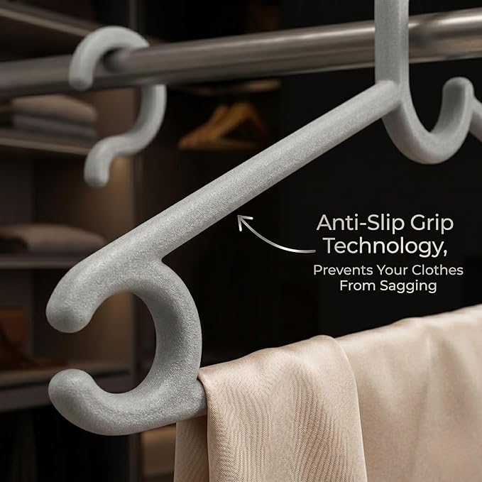 Sturdy Polypropylene Hanger, Pack of 12, Mint Granite White l Cloth Hanger l Dress Hangers l Hanger for Clothes Hanging