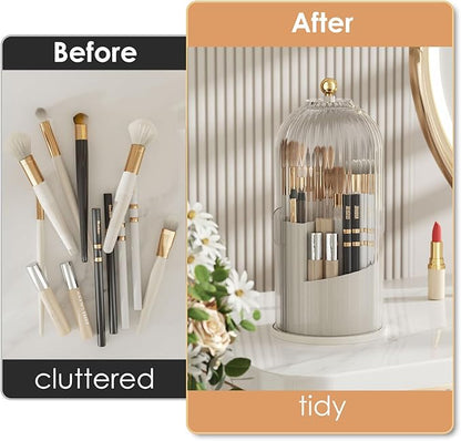 YOOLENS Makeup Brush Holder with Lid 360 Rotating Clear Dustproof Make Up Organizers for Vanity Bathroom Countertop, Transparent | with Lid, 360 Rotating, Dustproof