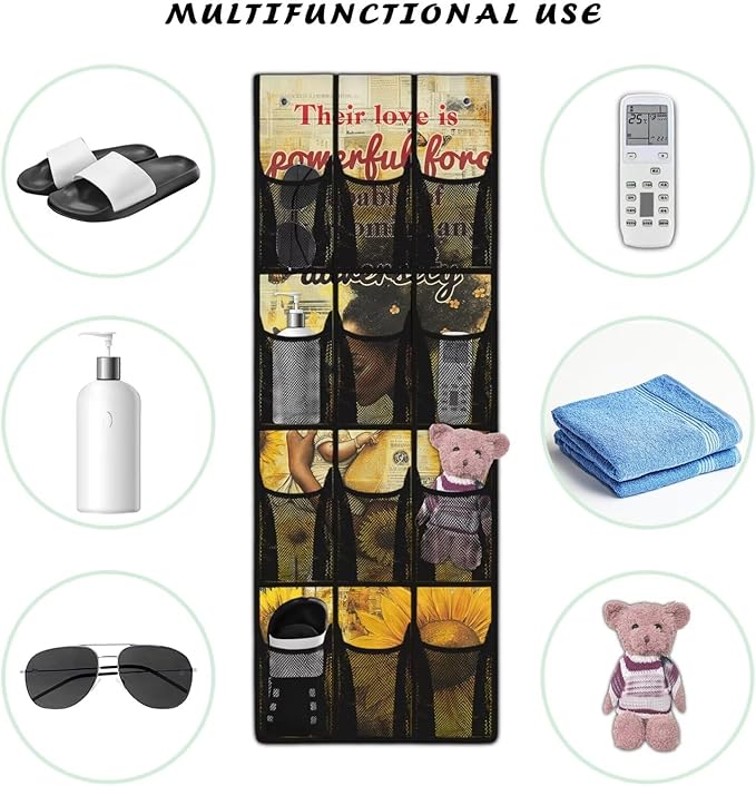 Mother's Day Print 1 Packs Narrow Over the Door/Wall Shoe Organizer,Nursery Organization,Over The Door Organizer,Small Hanging Shoe Rack for Closet with Mesh Pocket for Bathroom