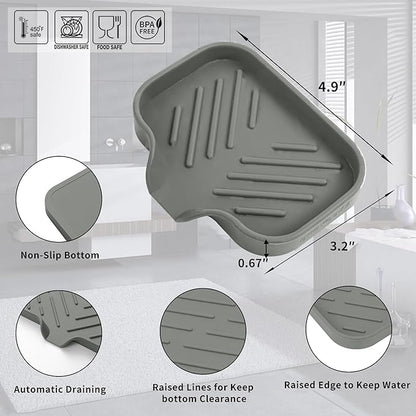 MicoYang Silicone Bathroom Soap Dishes with Drain Spout-Bathroom and Kitchen Sink Organizer,Sponge Holder,Dish Soap Tray,Perfect for Dispenser,Scrubber,Bottle,Cup on Sink or Counter-Grey 4.9"×3.2"