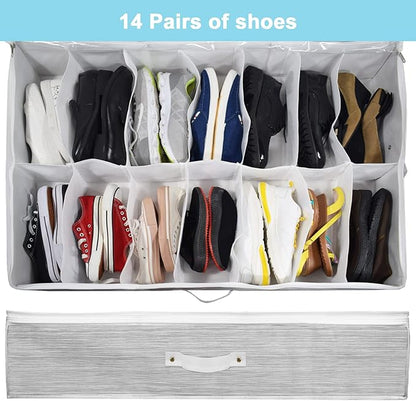 Shoe Organizer Under Bed,Underbed Shoe Storage Boxes Bins,Sturdy Organizador De Zapatos,Extra Large Zapateras Organizer for Closet,Men Women Kids Shoes,High Heels,Short Boots,Sneakers,White,Set of 2