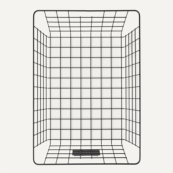 Amazon Basics Wire Storage Baskets for Organizing, Powder-Coated, Rust Resistant with Identification Cards, Black, Pack of 6