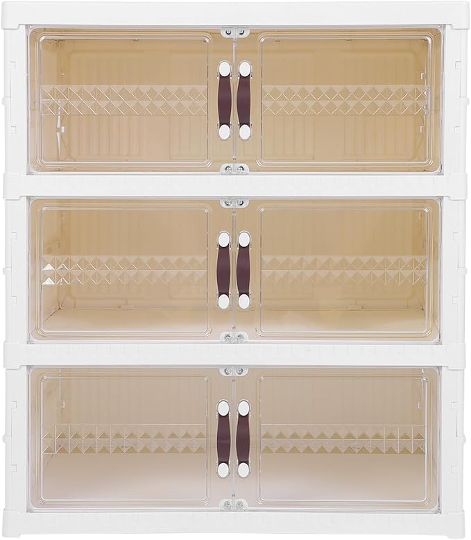 Zerodis Boot Shoe Boxes Box Multi Layer Foldable Shoe Organizer with Magnetic Door for Organizing Shoes Shoe Storage Box Stackable Plastic Shoe (3 Tier)
