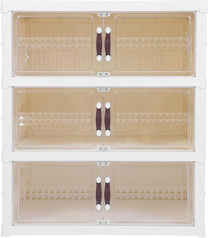 Zerodis Boot Shoe Boxes Box Multi Layer Foldable Shoe Organizer with Magnetic Door for Organizing Shoes Shoe Storage Box Stackable Plastic Shoe (3 Tier)