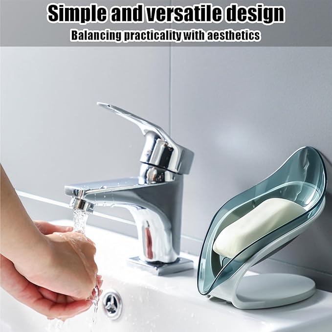 Self Draining Leaf Soap Dish – Easy to Clean Waterfall Soap Holder, Multi-Use for Shower, Bathroom & Kitchen Sink, Durable & Stylish (Blue)
