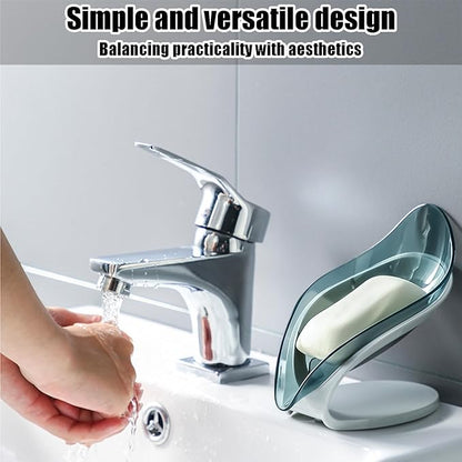 Self Draining Leaf Soap Dish – Easy to Clean Waterfall Soap Holder, Multi-Use for Shower, Bathroom & Kitchen Sink, Durable & Stylish (Blue)