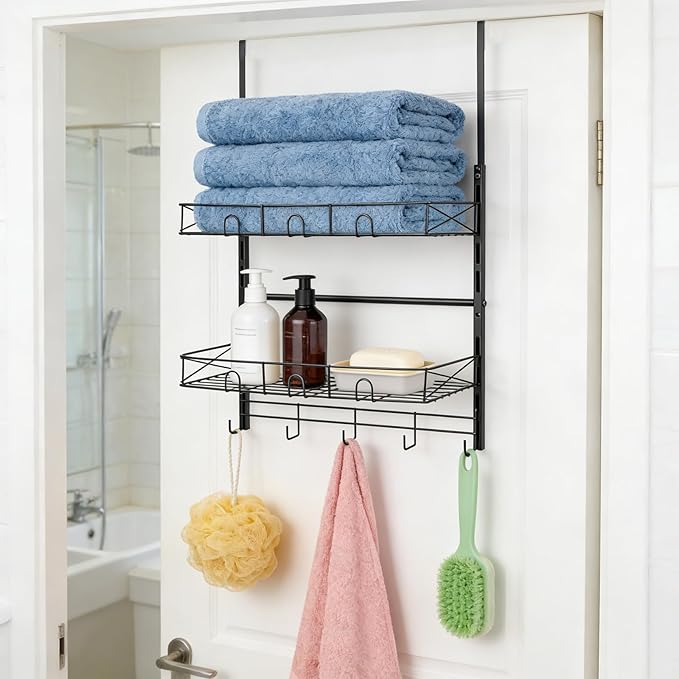 Widousy Over the Door Hat Organizer, 3 Tier Wall Mounted Hat Rack with 2 Adjustable Metal Basket and 3 Hooks, Baseball Cap Organizer Storage up to 29 Caps for Door, Closet, Bedroom