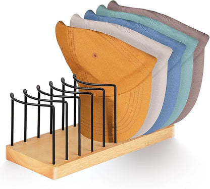 Hat Organizer for Baseball Caps, Wooden Tabletop Hat Rack Holder for 10 Hats Hat Display Stand for Closet Organizers and Storage Natural 1 Pack