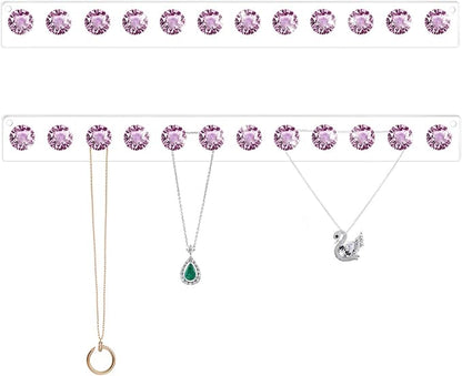 Acrylic Necklaces Holder Wall Mounted Necklace Hangers Hanging Jewelry Organizer with 12 Hooks, Clear Jewelry Hangers for Necklace Organizer for Girls Women, Necklace Hooks for Wall (Purple, 2 Pack)