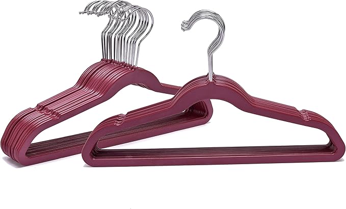 30+10 Quality Kids Children's Plastic Non Velvet Non-Flocked Thin Compact Shirt and Skirt/Pant Bundle Coat Hangers with Metal Clips for Skirts Pants Blouses 360° Swivel Hook, Jacket, Raspberry