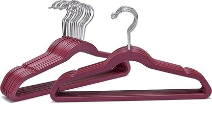 30+10 Quality Kids Children's Plastic Non Velvet Non-Flocked Thin Compact Shirt and Skirt/Pant Bundle Coat Hangers with Metal Clips for Skirts Pants Blouses 360° Swivel Hook, Jacket, Raspberry