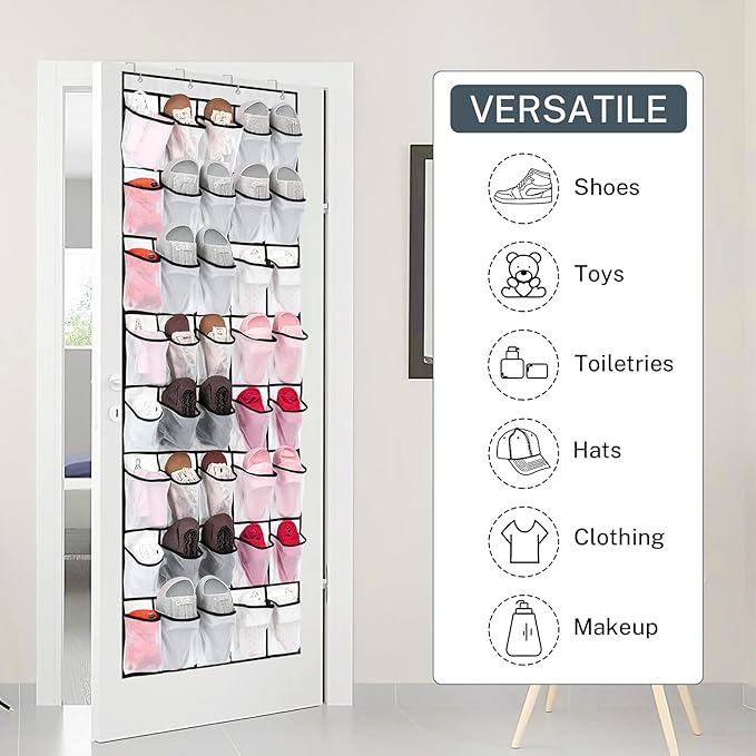 2PCS 40-Pocket Over the Door Shoe Organizer, Hanging Shoe Rack for Closet Door,Shoes Storage Holder Hanger with Large Mesh Pocket for Women Men Shoes,Flip Flops (White-B2)
