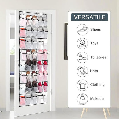 2PCS 40-Pocket Over the Door Shoe Organizer, Hanging Shoe Rack for Closet Door,Shoes Storage Holder Hanger with Large Mesh Pocket for Women Men Shoes,Flip Flops (White-B2)