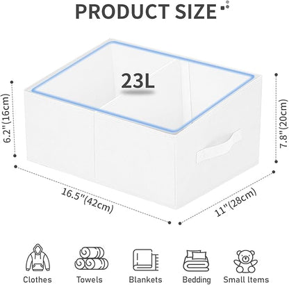DIMJ Large Closet Shelf Organizer Bins 6 Packs with Handles and Divider, Fabric Trapezoid Storage Baskets, Foldable Clothes Containers Box for Shelf, Towel, Book, Toy, Purse, Hats, ,White