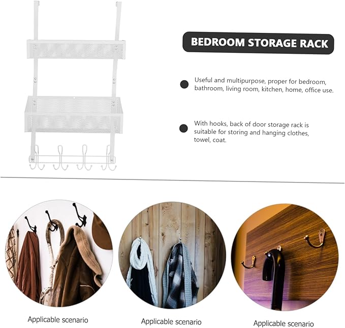 Door Storage Organizer Rack with Hooks Multi-Layer Mesh Basket for Bedroom and Bathroom No-Drill Back of Door Hanging Shelf Storage Solution