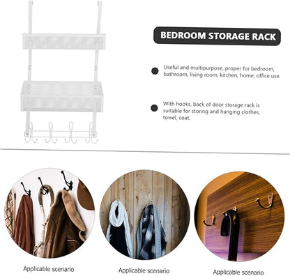 Door Storage Organizer Rack with Hooks Multi-Layer Mesh Basket for Bedroom and Bathroom No-Drill Back of Door Hanging Shelf Storage Solution