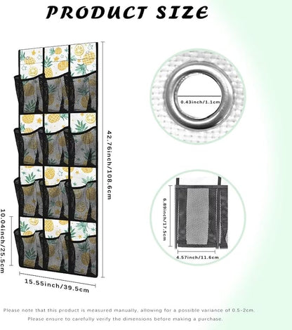 Over the Door Organizer with 12 Mesh Pockets, Storage Hanging Bag Behind the Door for Shoes Toys Cleaning Supplies, Perfect for Bedroom Bathroom or College Dorm, Pineapple