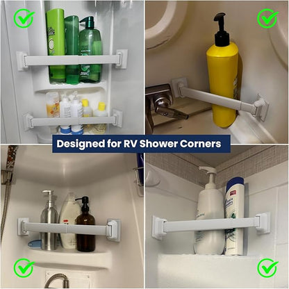 Adjustable RV Shower Corner Storage Bar- Durable Aluminum RV Corner Caddy for Shower Organization- Essential RV Bathroom Accessory- 3 Packs
