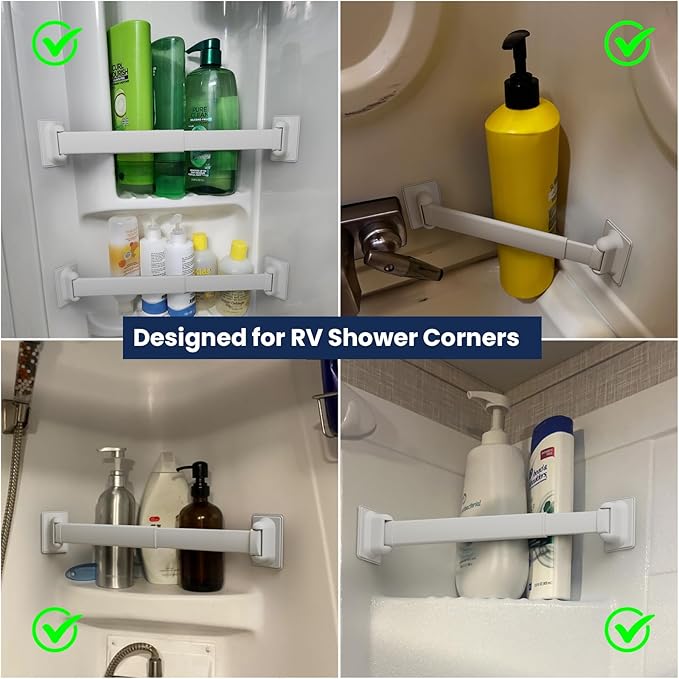 Safoner Adjustable RV Shower Corner Storage Bar- Durable Aluminum RV Corner Caddy for Shower Organization- Perfect for Travel Trailer, Camper Inside Storage and Organization- 2 Packs