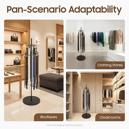 Floor Standing Belt Display, Tie Rack Floor Mounted Belt Hanger Belt Display Shelf Purse Hanger Stand Scarf Stand Adjustable Feet for Home, Boutiques, Clothing Stores, Retail Stores (Black)