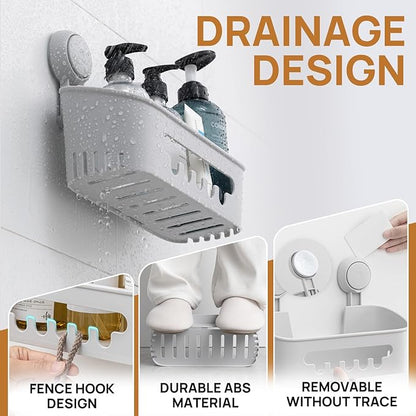 LEVERLOC Shower Caddy Suction Cup, Shower Organizer Removable Bathroom Shelf, Storage for Inside Shower Powerful Suction Max Hold 22lbs Waterproof Holder, Gray