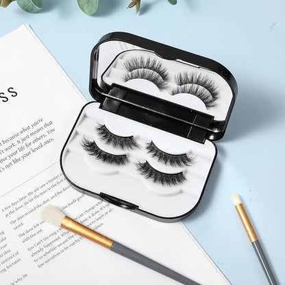 Eyelash Storage Case, 3 Layer False Eyelash Travel Case Fake Eye Lash Cases with Mirror Makeup Storage Box Empty Cosmetic Organizer Box Lash Packaging Can Store 3 Pairs (Black)