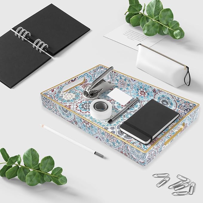 Spsyrine Bathroom Vanity Tray with Handles for Dresser Tops, Countertop, Perfume Decorative Tray, 11.8” * 7.87” *1.37” C2