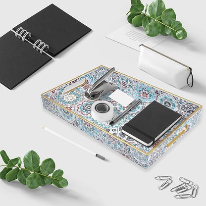 Spsyrine Bathroom Vanity Tray with Handles for Dresser Tops, Countertop, Perfume Decorative Tray, 11.8” * 7.87” *1.37” C2