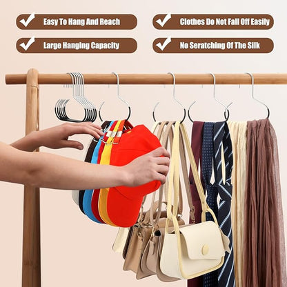 Zonon 12 Pcs Scarf Hangers for Closet Metal Belt Ring Hanger Scarf Organizer Storage Holders with Grip Coating for Ties Scarves Belts Tank Tops Hat Hooks (Black)