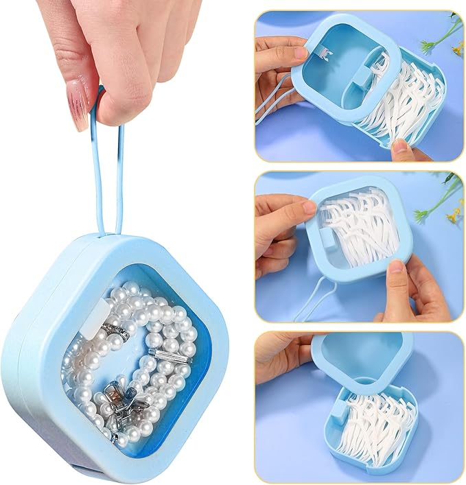 Prudiut Hair Tie Organizer Small Hair Tie Holder Organizer Hair clip Jewelry Organizer for Baby Teen Girl Women, Portable Hanging Small Items Desktop Storage Box (blue and white)