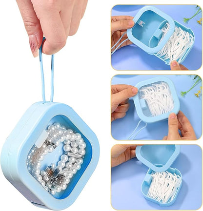 Prudiut Hair Tie Organizer Small Hair Tie Holder Organizer Hair clip Jewelry Organizer for Baby Teen Girl Women, Portable Hanging Small Items Desktop Storage Box (blue and white)