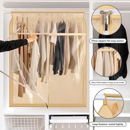 Garment Bags for Hanging Clothes Storage Closet Garment Rack Cover Dust Proof Coat Protector for Suits Jackets with Large Clear Window (Beige)