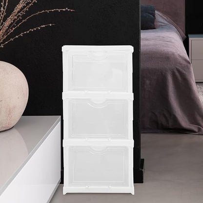 Lurrose Stackable Shoe Storage Boxes Organizer with Lid 3-layer Foldable Drawer Shoe Organizer for Closet and Storage Solution