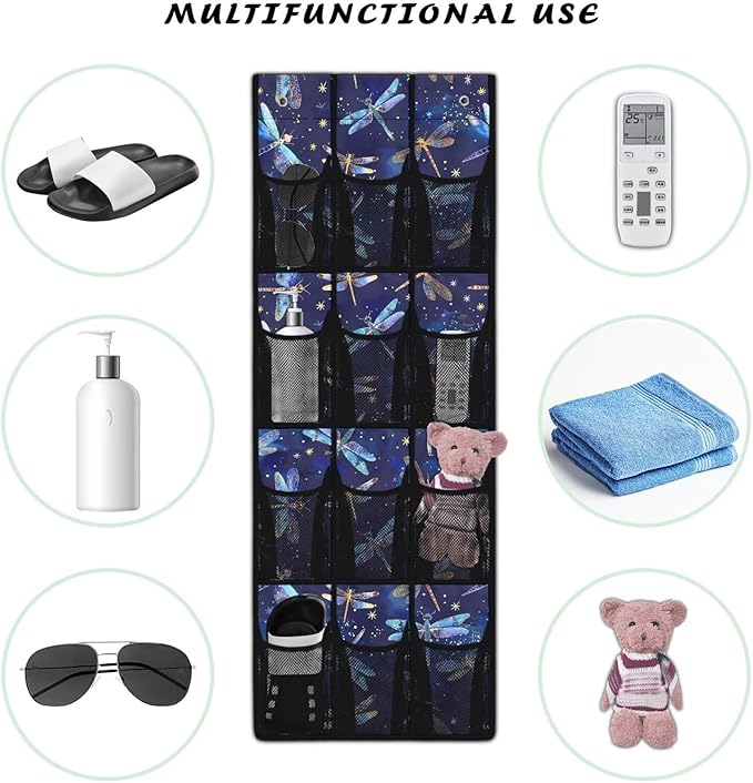 Dragonflies Over The Door Shoe Organizer Mesh Pockets Door Hanging Shoe Organizer for Dorm Room 12 Pockets Wall Hanging Storage