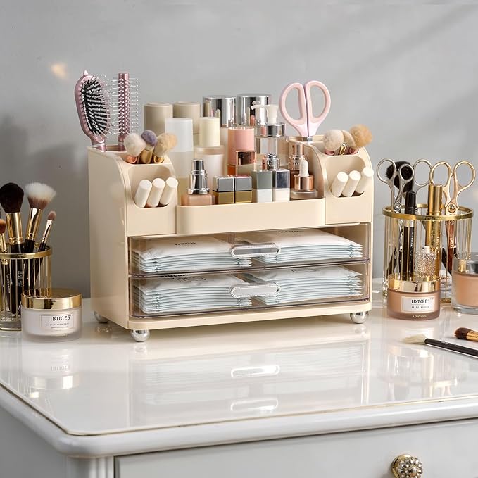 Large Makeup Organizer Countertop with Drawers, Make Up Organizer for Vanity, Makeup Storage Organizer Countertop Makeup Organizers for Skincare, Cream