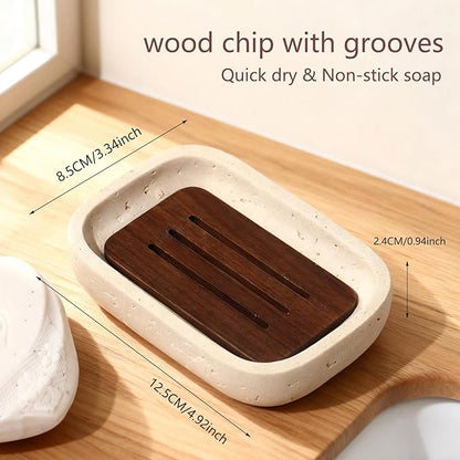 Soap Dish, Resin Wooden Double-Layer Drainage Bathroom Soap Dish, Suitable for Showers, Bathroom Sinks, and Kitchen Countertops (Yellow)