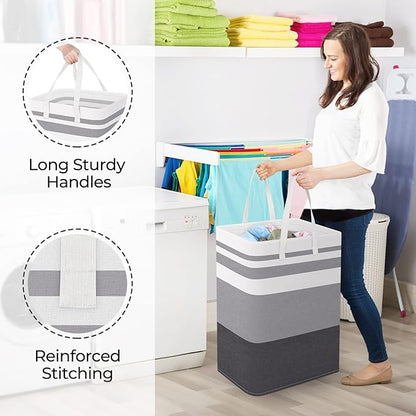StorageRight Large Collapsible Laundry Basket Hamper with Easy Carry Handles，Freestanding Clothes Hampers for Laundry, Bedroom, Dorm, Towels, Toys, 75L, Gradient Grey