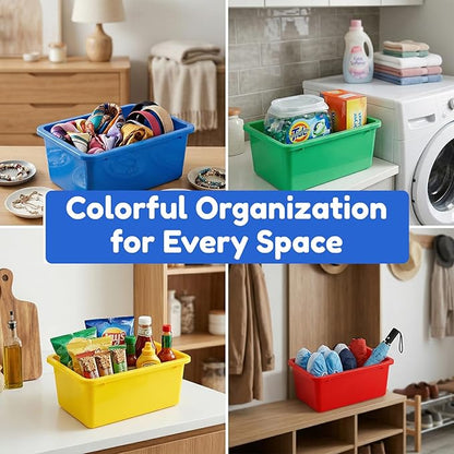 Nicunom 6 Pack Cubby Bin Storage Bins, Multi-Purpose Plastic Storage Bins Stackable Organizer Storage Cubbies for Home, Nursery, Playroom, Classroom